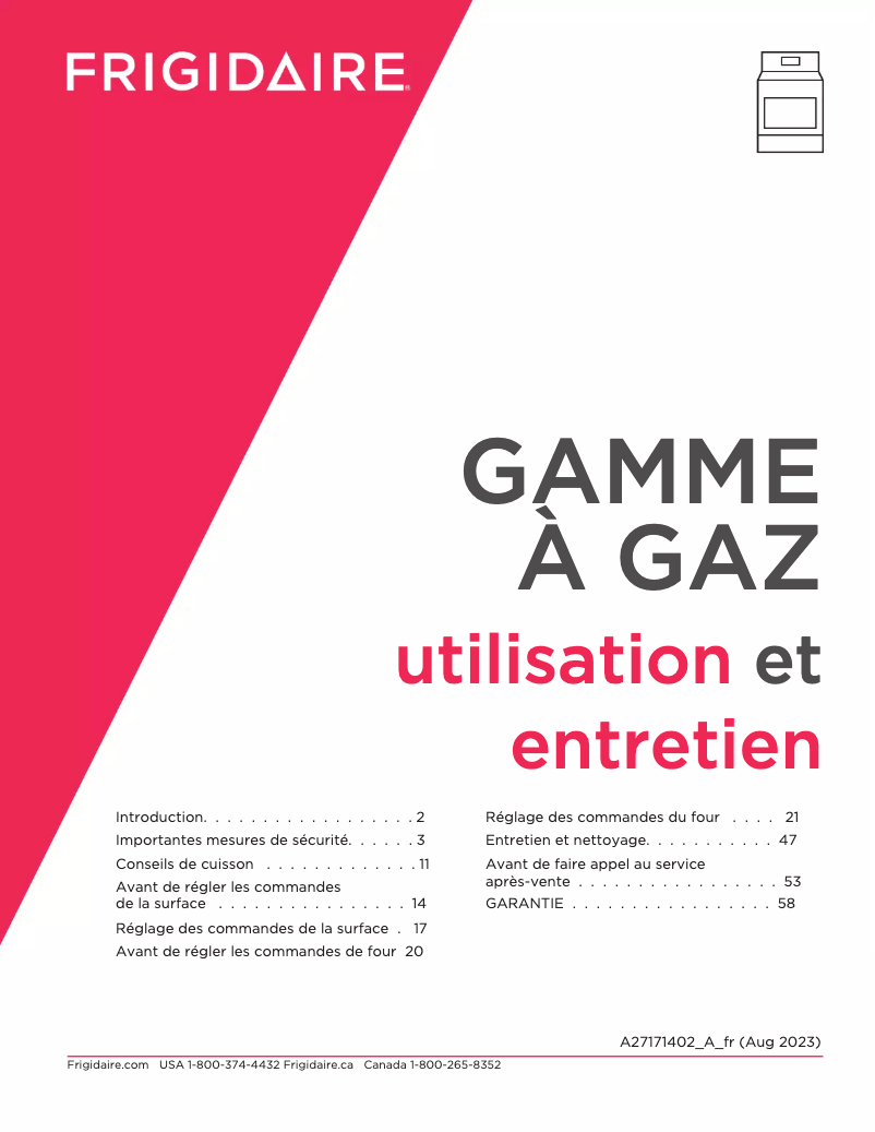 Page n°1 - Manuel utilisateur Frigidaire GCRG3060BF