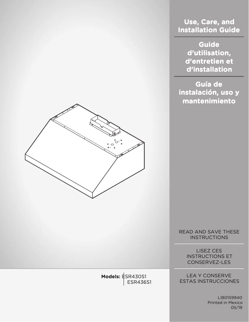 Page n°1 - Guide d'installation Elica Sora ESR436S1