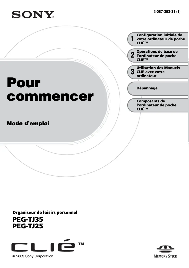 Page n°1 - Manuel utilisateur Sony Clie PEG-TJ35