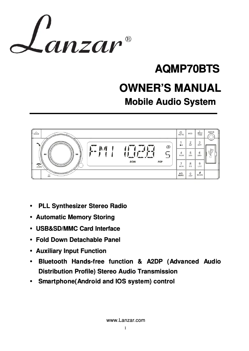 First page image of the manual for AQMP70BTB