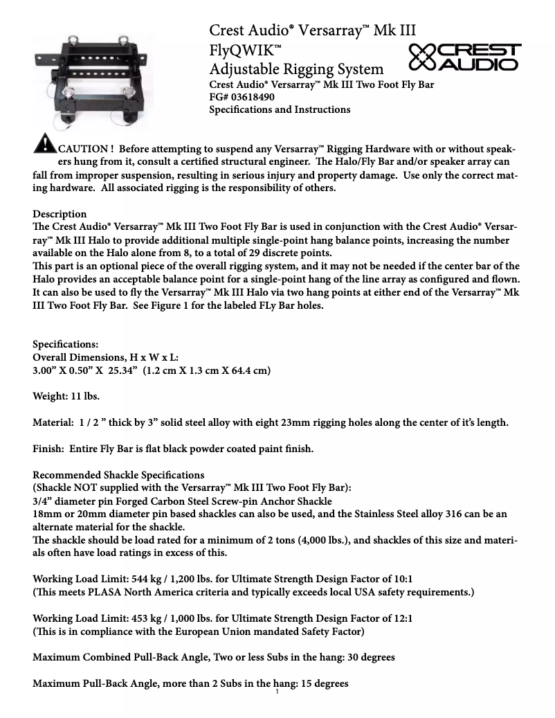 Page n°1 - Manuel utilisateur Crest Audio Versarray Mk III