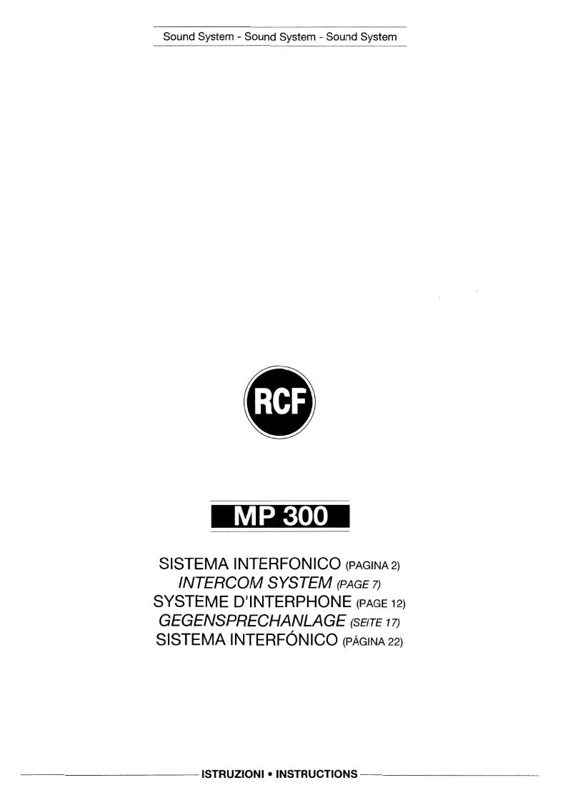 Page 1 de la notice Manuel utilisateur RCF MP 300