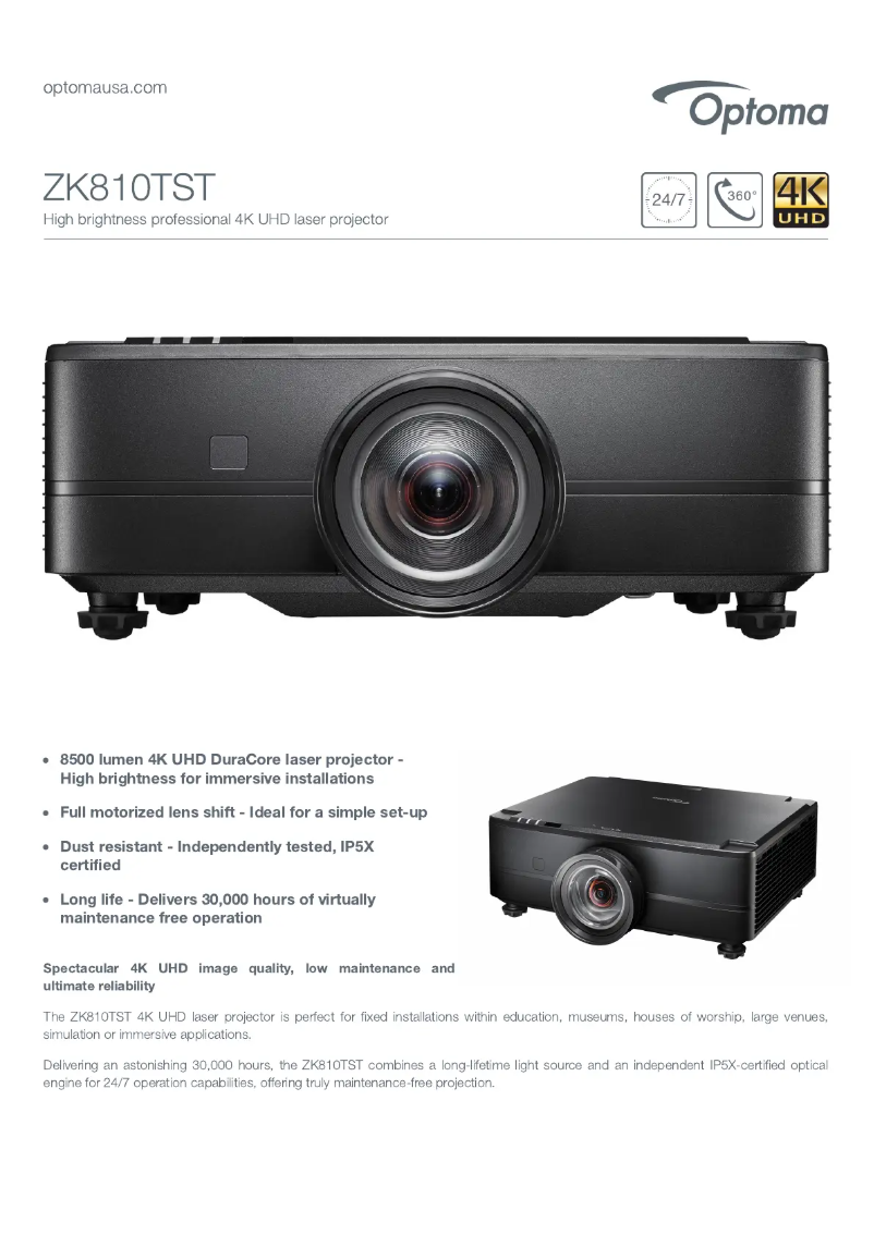 Page n°1 - Fiche technique Optoma ZK810TST