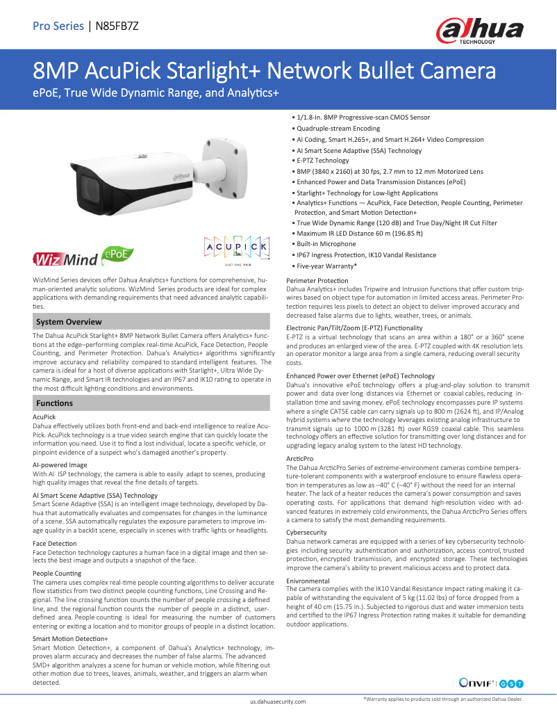 Page n°1 - Fiche technique Dahua Technology N85FB7Z