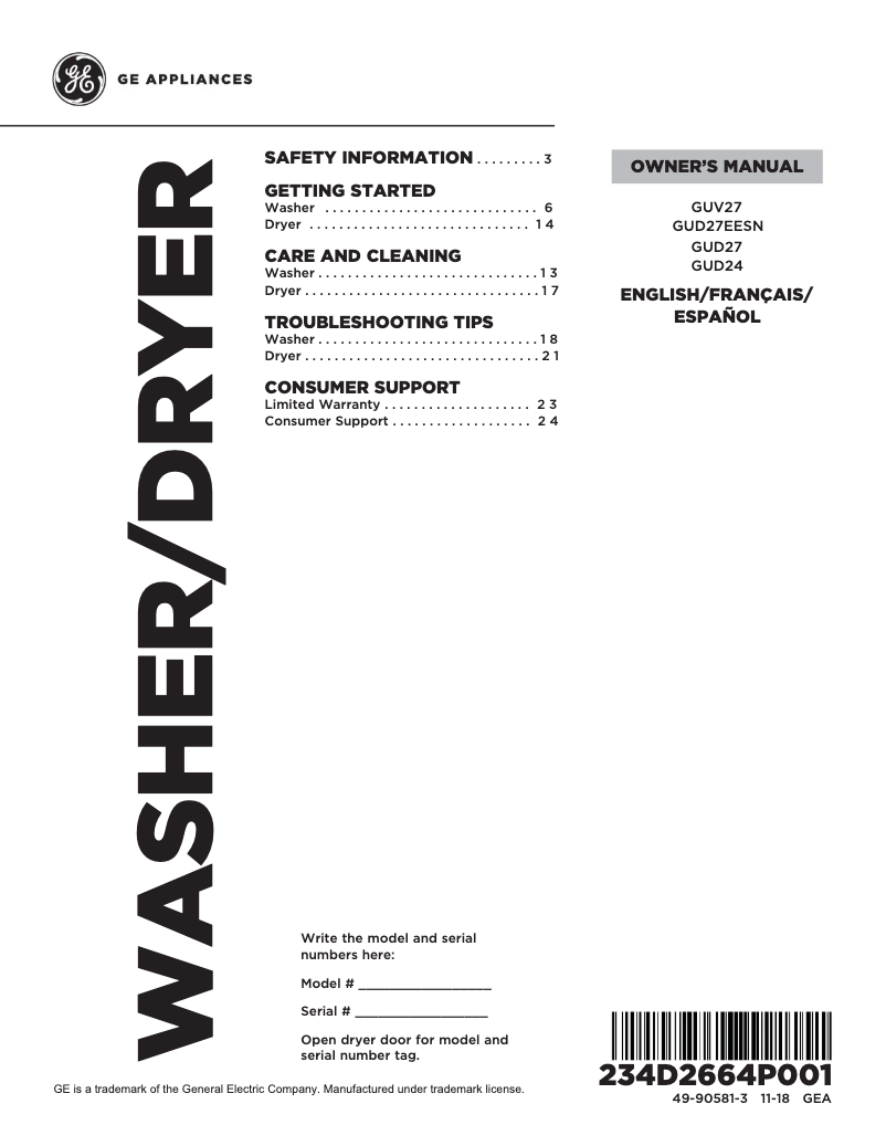 Image de la première page du manuel de l'appareil GUD27ESPMDG