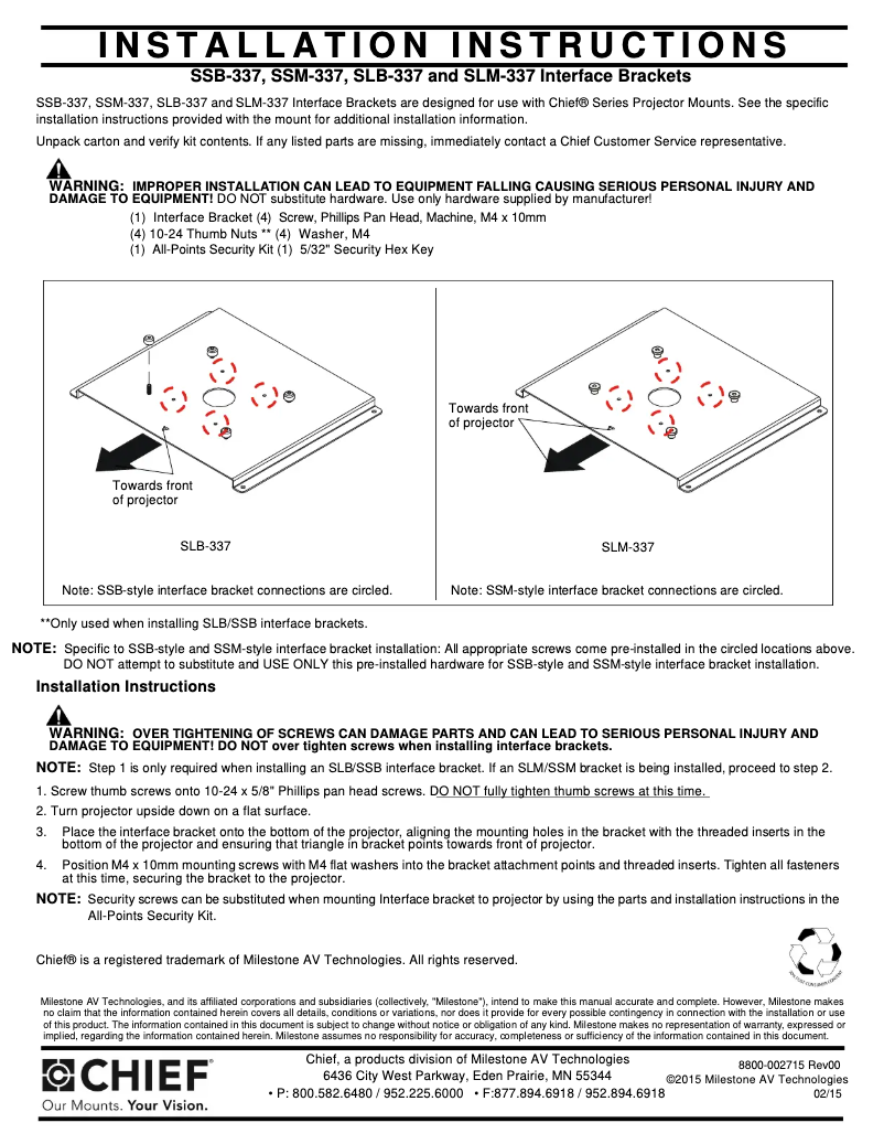 Página 1 del manual Manual de usuario Chief SSB337
