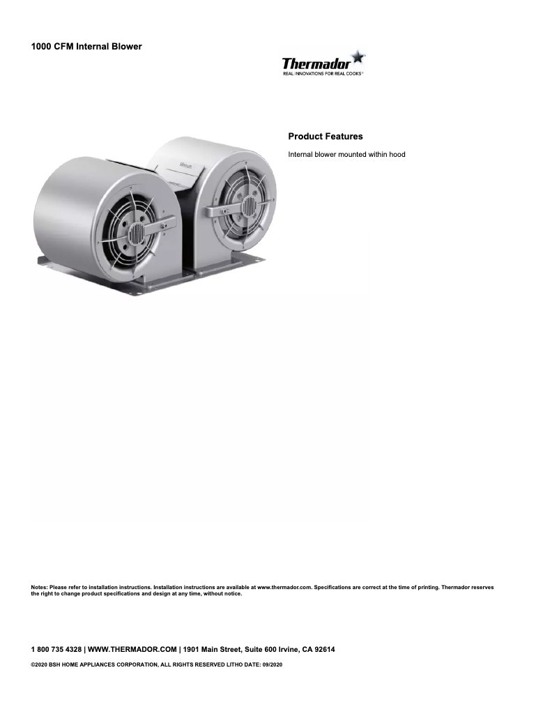 Página 1 del manual Ficha técnica Thermador VTN1090R