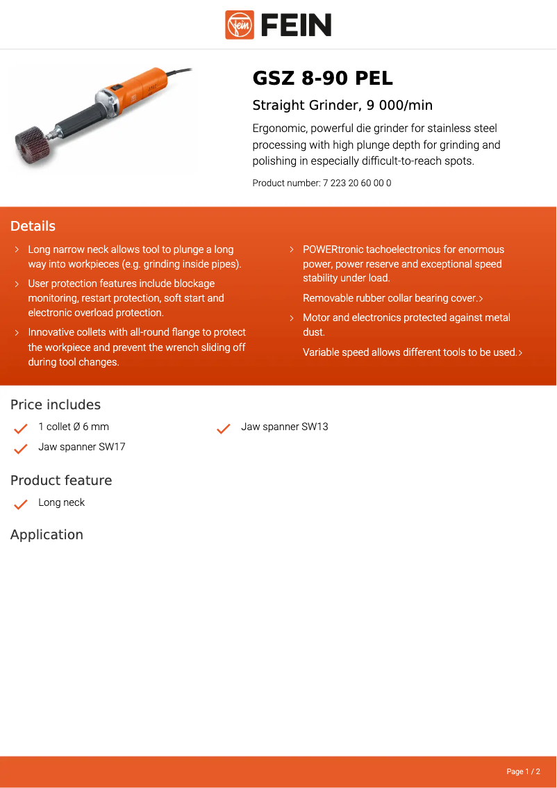 Page n°1 - Fiche technique Fein GSZ 8-90 PEL