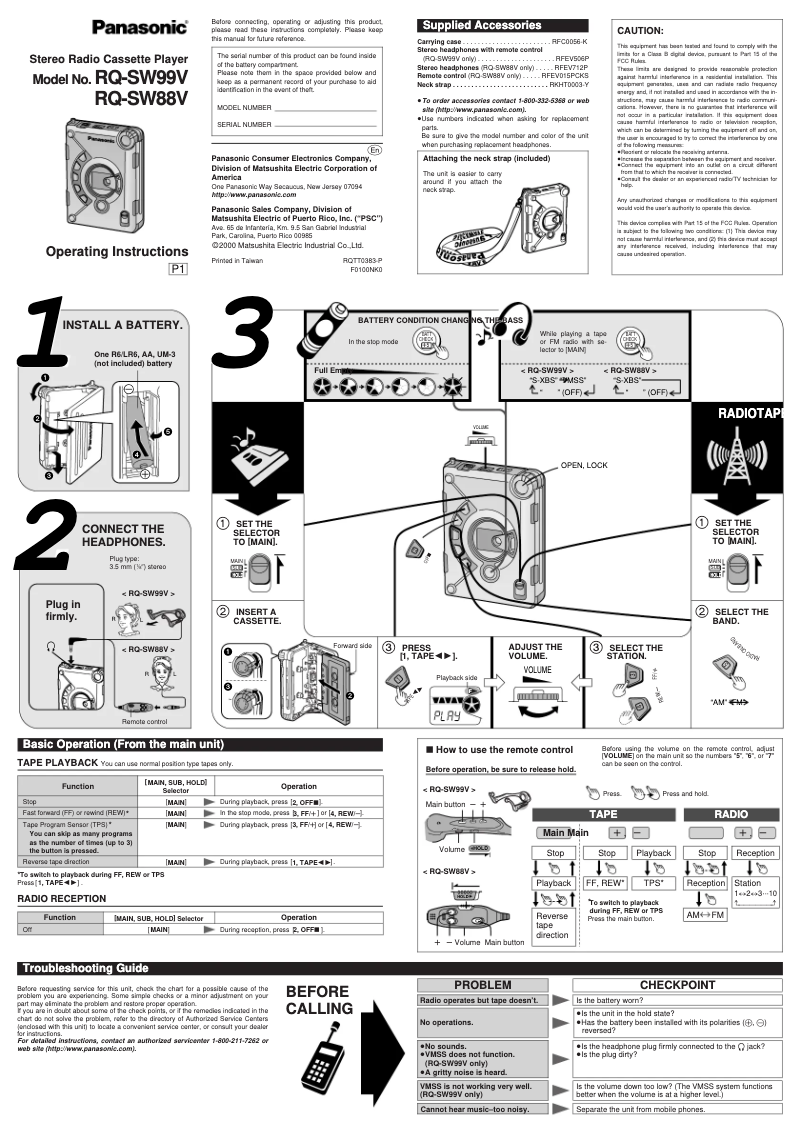Image de la première page du manuel de l'appareil RQ-SW99V
