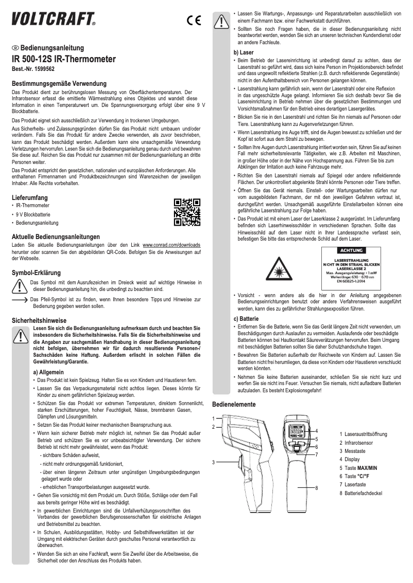 Page 1 de la notice Manuel utilisateur Voltcraft IR 500-12S