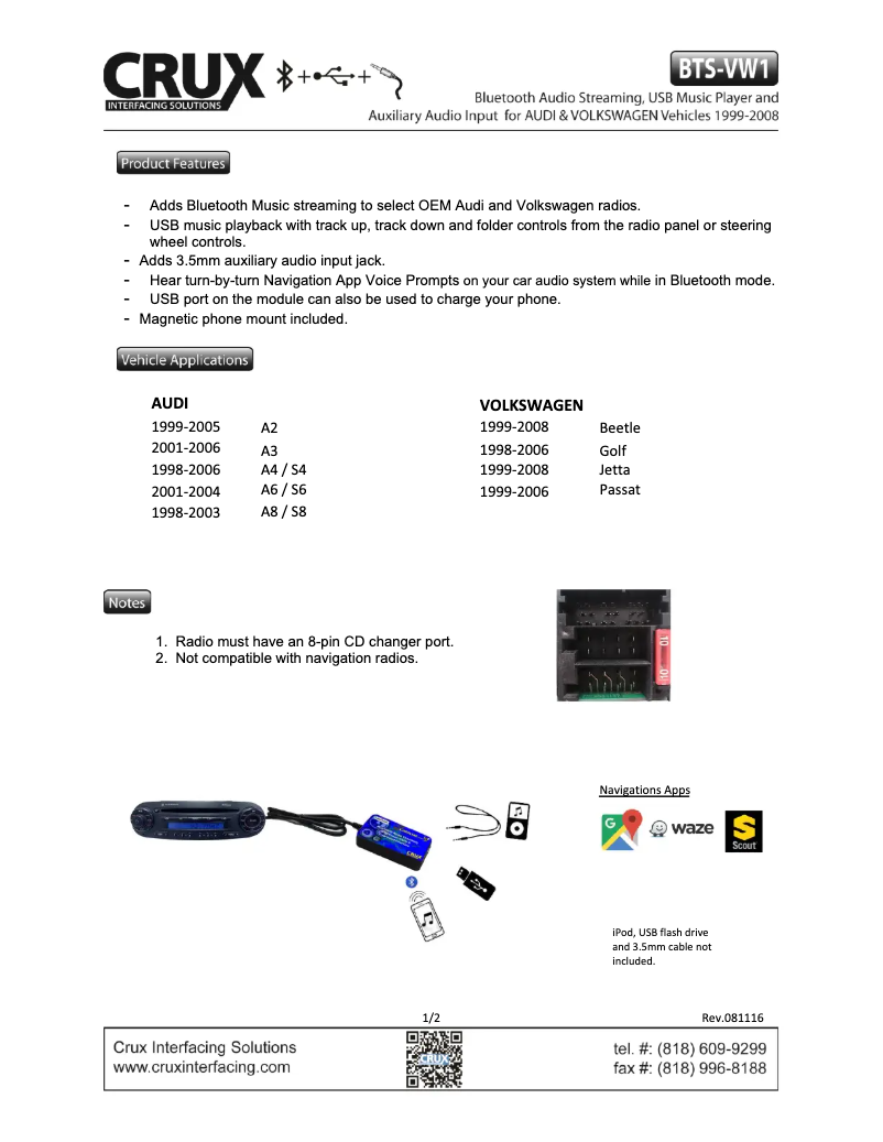 Imagen de la primera página del manual del dispositivo BTS-VW1