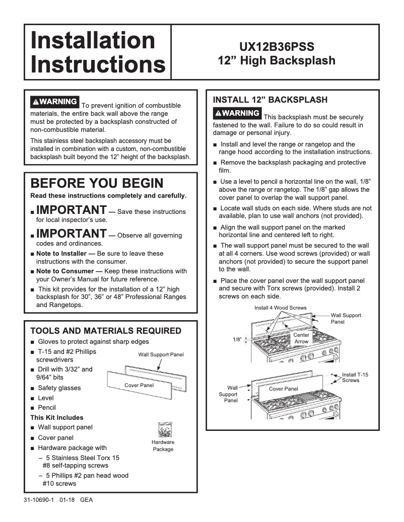 Page n°1 - Manuel utilisateur GE UX12B36PSS