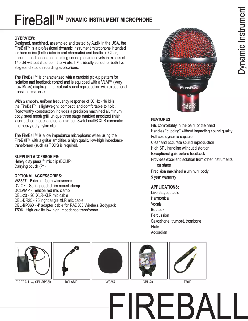 Page 1 de la notice Manuel utilisateur Audix Fireball