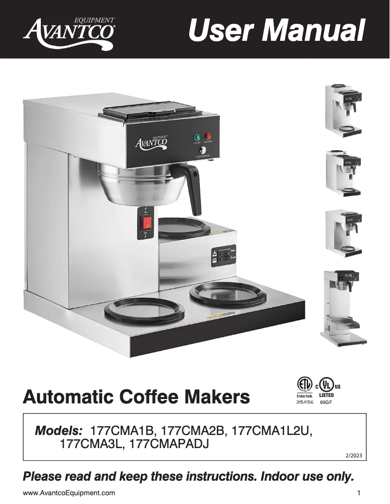 Page 1 de la notice Manuel utilisateur Avantco CMA1L2U