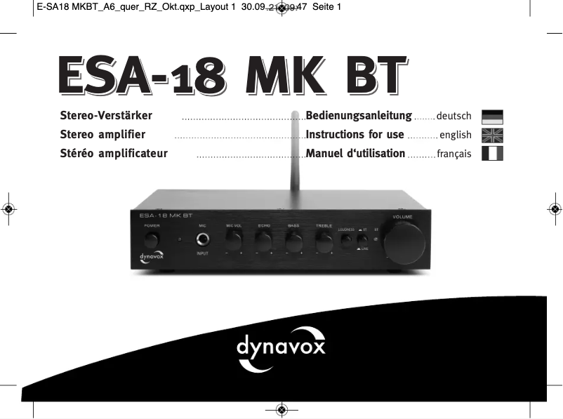 Page n°1 - Manuel utilisateur Dynavox ESA-18 MK BT