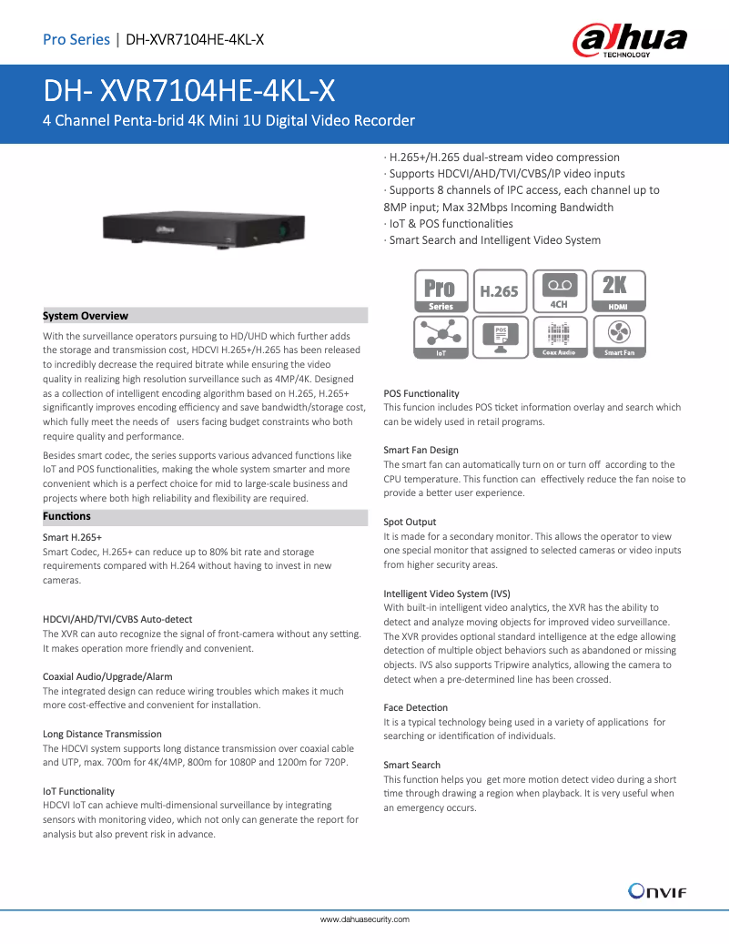 Page n°1 - Fiche technique Dahua Technology XVR7104HE-4KL-X