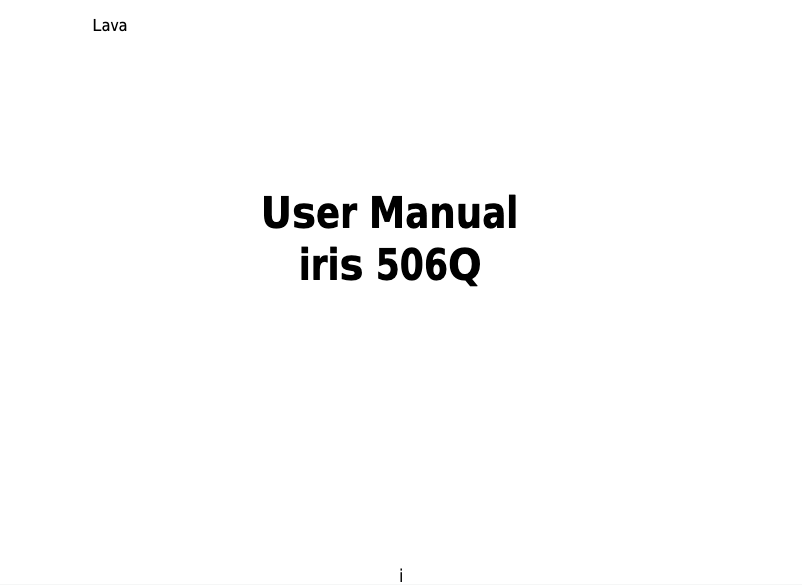 Page n°1 - Manuel utilisateur Lava Iris 506q