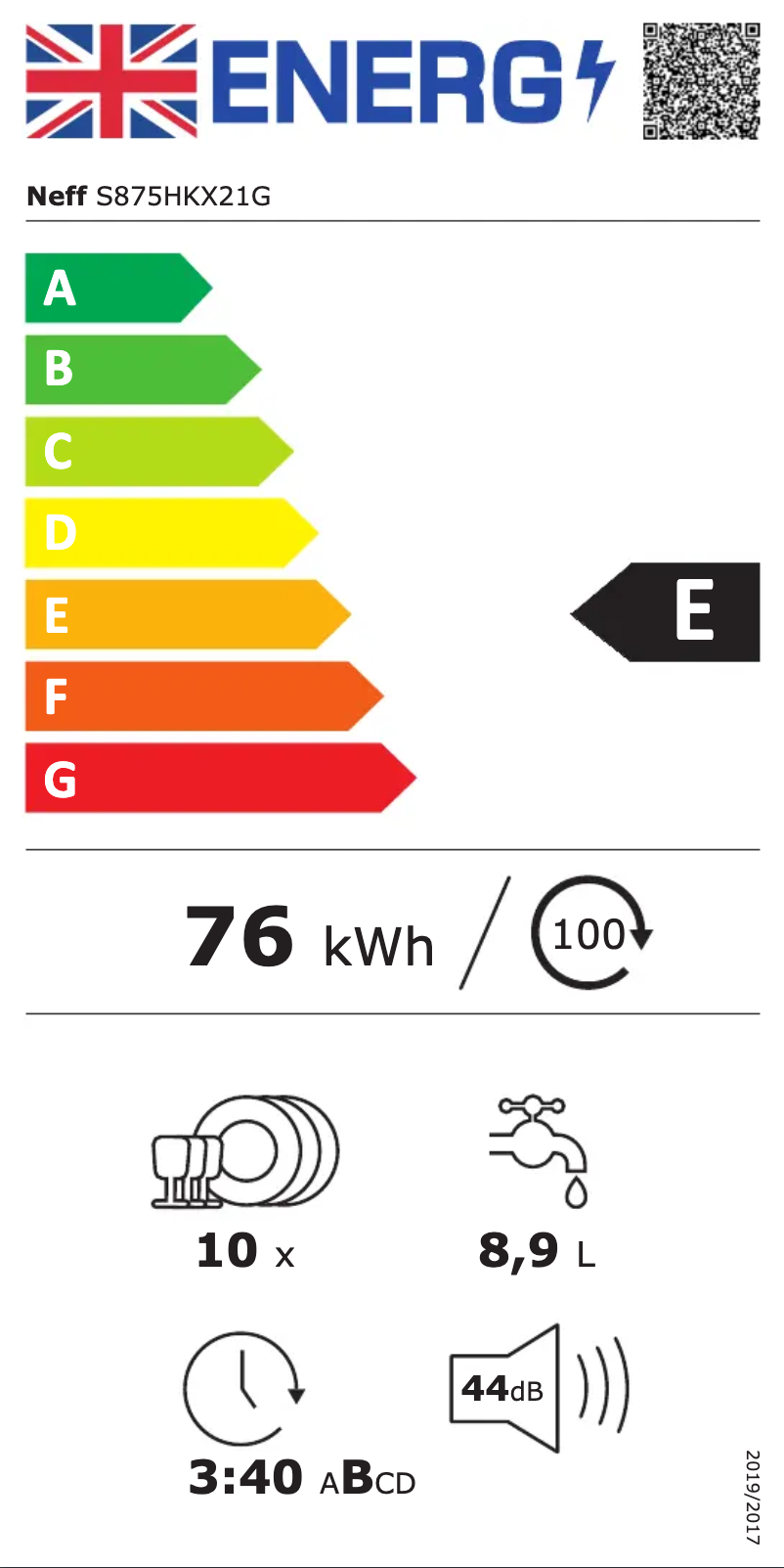 Page 1 of the manual Energy Label Neff S875HKX21G