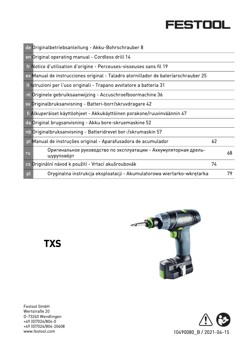 Page n°1 - Manuel utilisateur Festool TXS 2,6-Plus