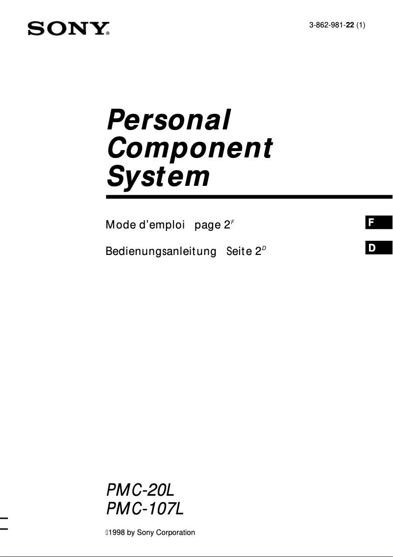 Page n°1 - Manuel utilisateur Sony PMC-107L