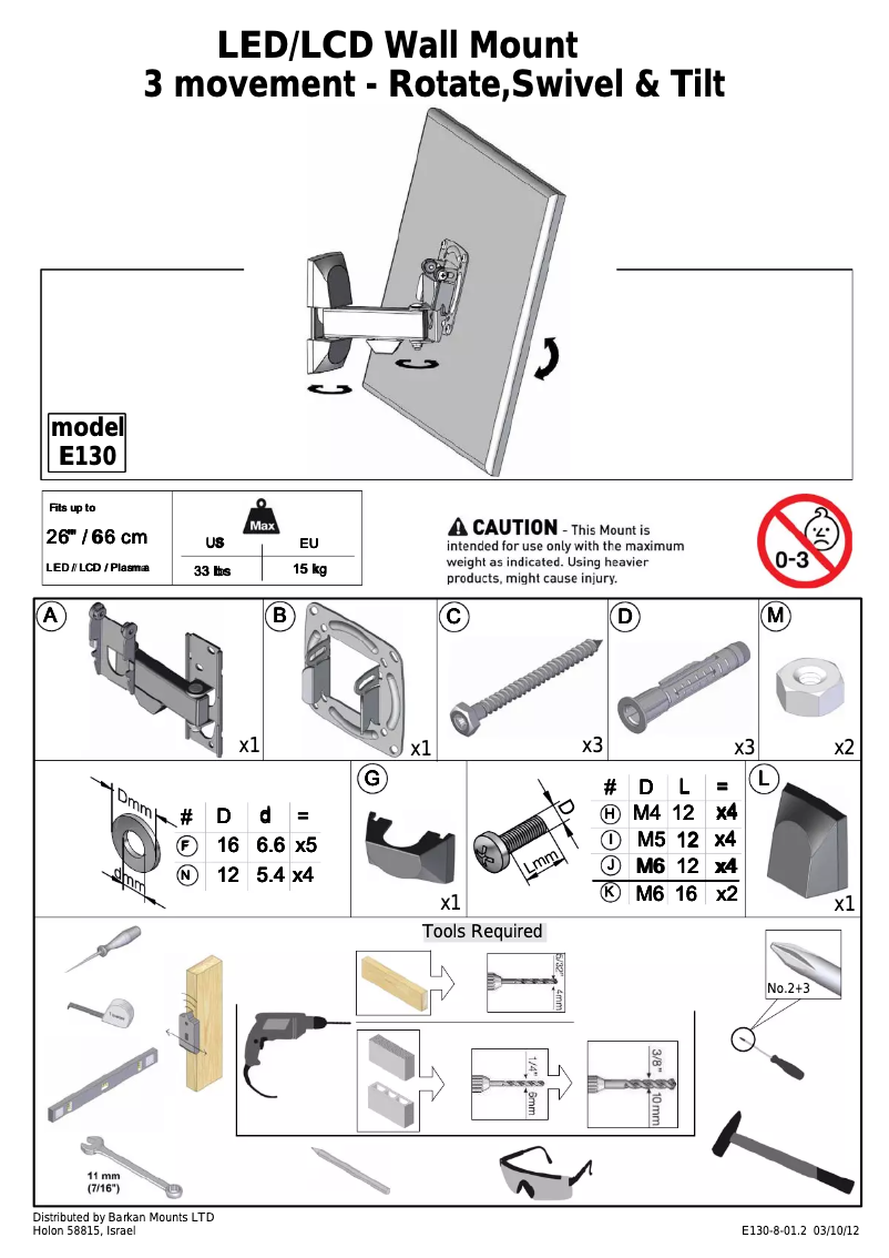 Page 1 de la notice Manuel utilisateur Barkan E130