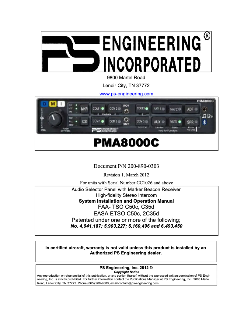 Page 1 de la notice Manuel utilisateur PS Engineering PMA8000C