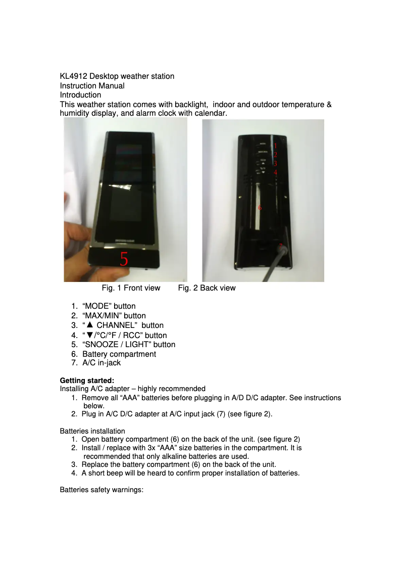 Page 1 de la notice Manuel utilisateur Techno Line WS 6610