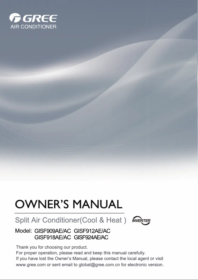 Página 1 del manual Manual de usuario Gree GISF909A