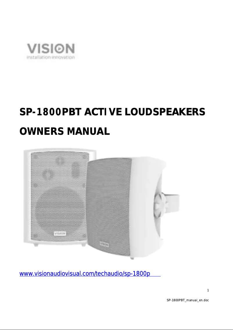 Page 1 de la notice Manuel utilisateur Vision SP-1800PBT