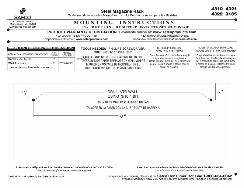 Page 1 de la notice Manuel utilisateur Safco 4321