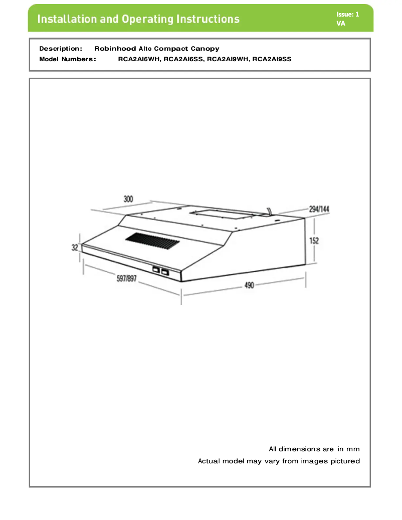 Image de la première page du manuel de l'appareil RCA2AI9WH