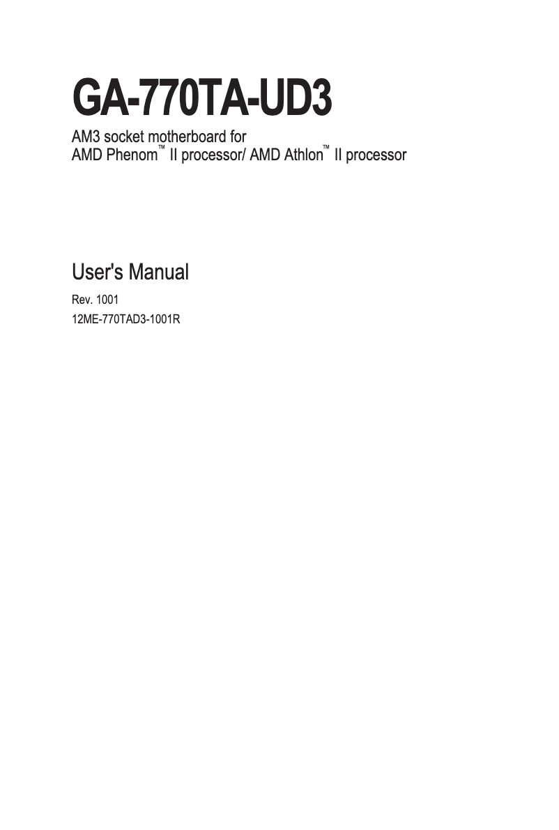 Page n°1 - Manuel utilisateur Gigabyte GA-770TA-U3