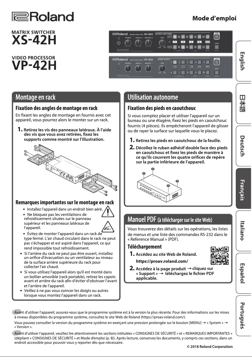 Page n°1 - Manuel utilisateur Roland VP-42H