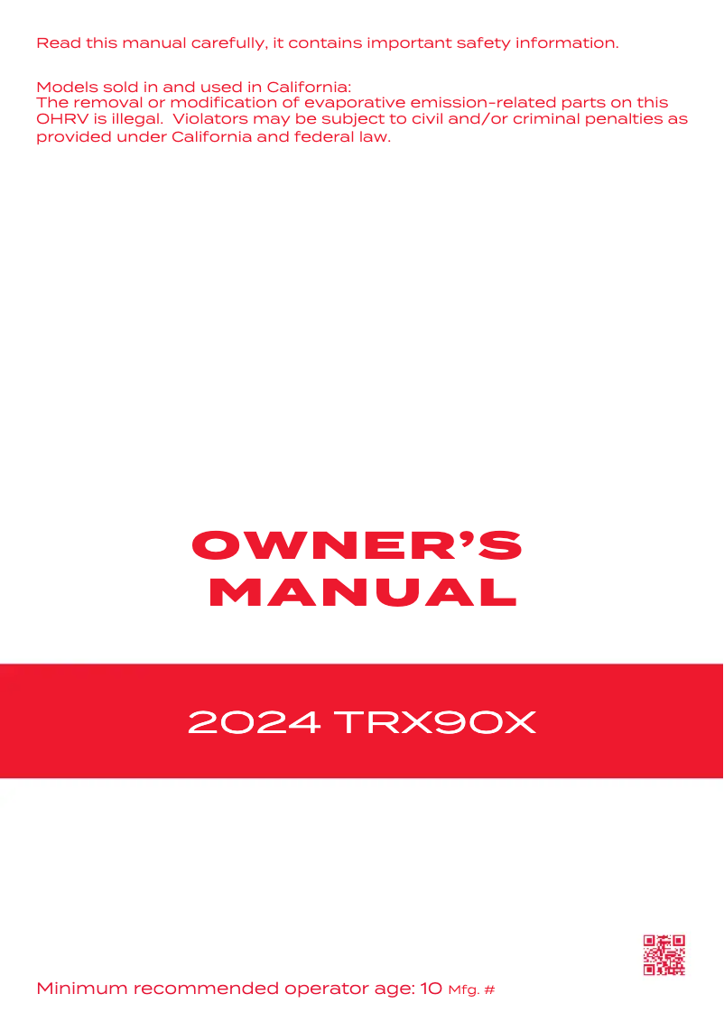 Image de la première page du manuel de l'appareil TRX90X (2024)