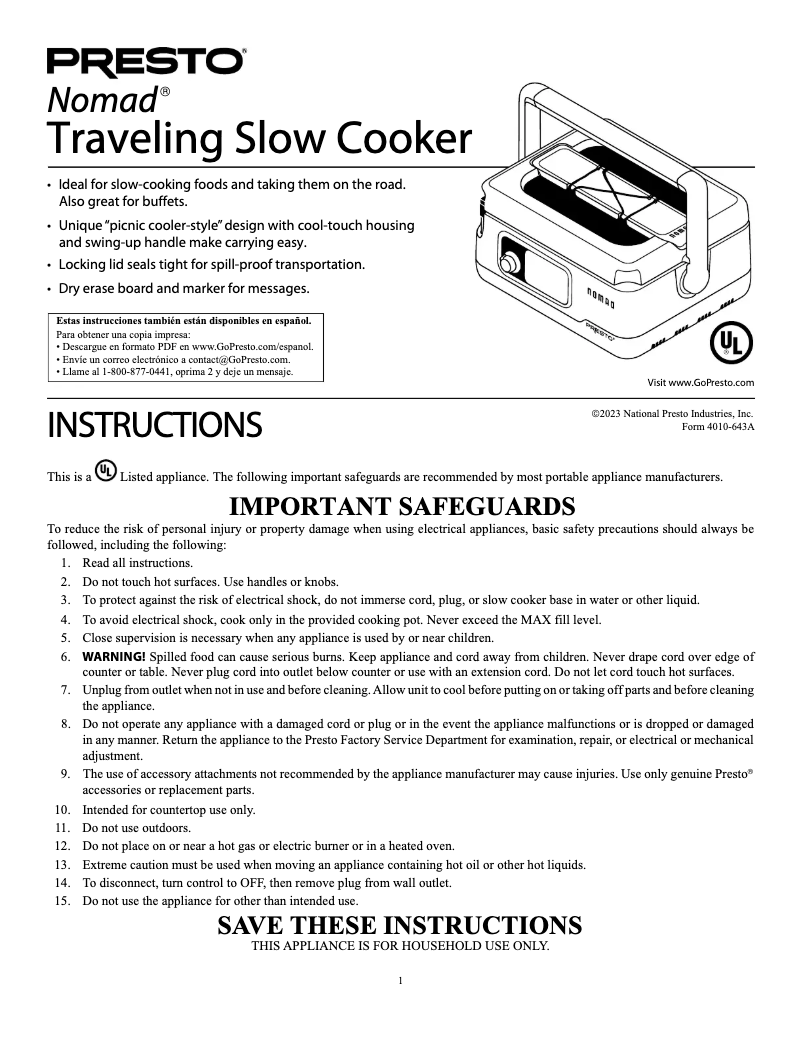 Image de la première page du manuel de l'appareil Nomad