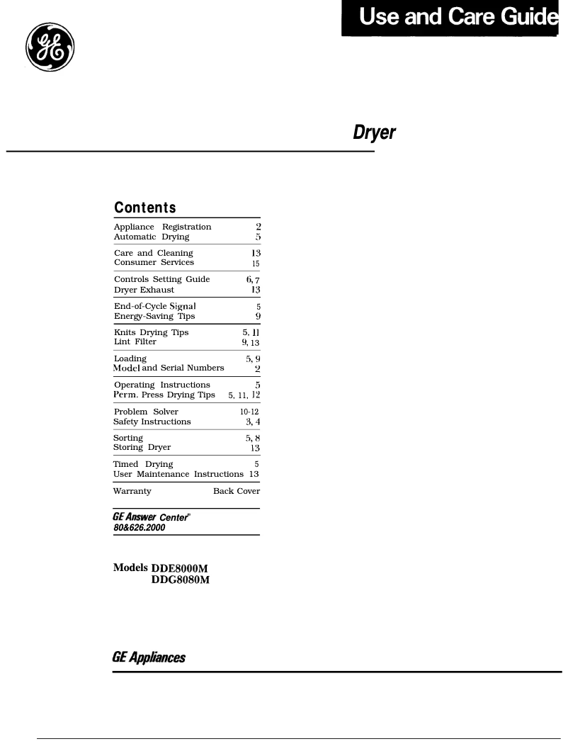Page n°1 - Manuel utilisateur GE DDG8080M