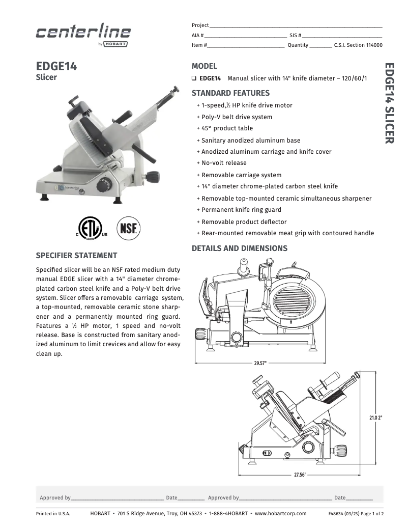 Page n°1 - Fiche technique Centerline EDGE14