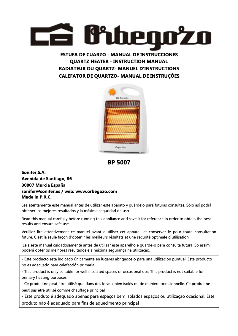 Page n°1 - Manuel utilisateur Orbegozo BP 5007
