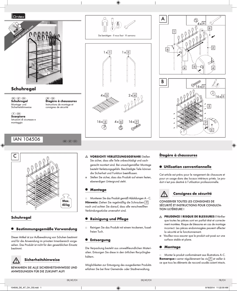 Page 1 de la notice Manuel utilisateur Ordex IAN 104506