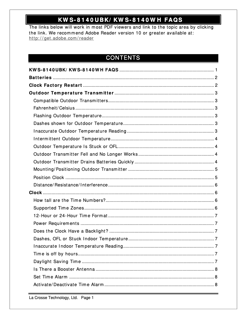 Page n°1 - FAQ La Crosse Technology KWS-8140-BK