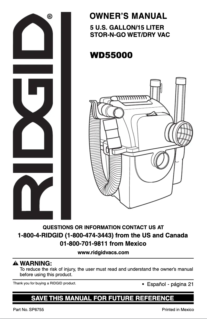 Page n°1 - Manuel utilisateur Ridgid WD642506