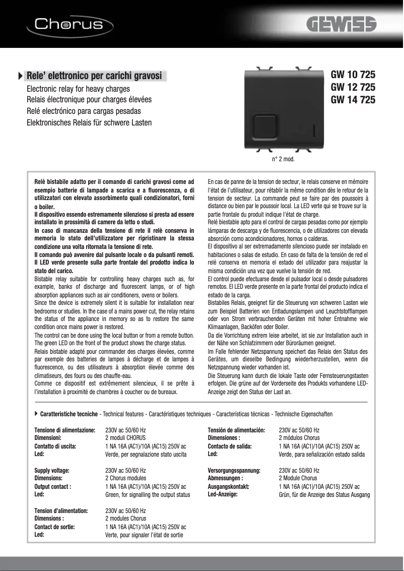Page 1 de la notice Manuel utilisateur Gewiss GW14725