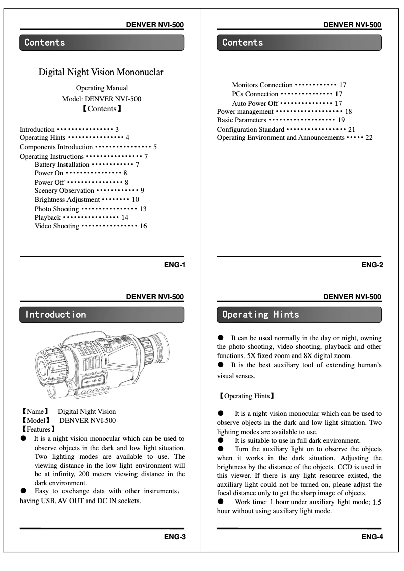 Page 1 de la notice Manuel utilisateur Denver NVI-500