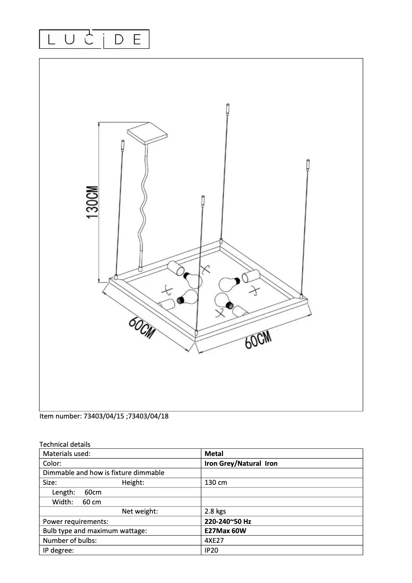 Page 1 de la notice Manuel utilisateur Lucide Thor 73403/04/18