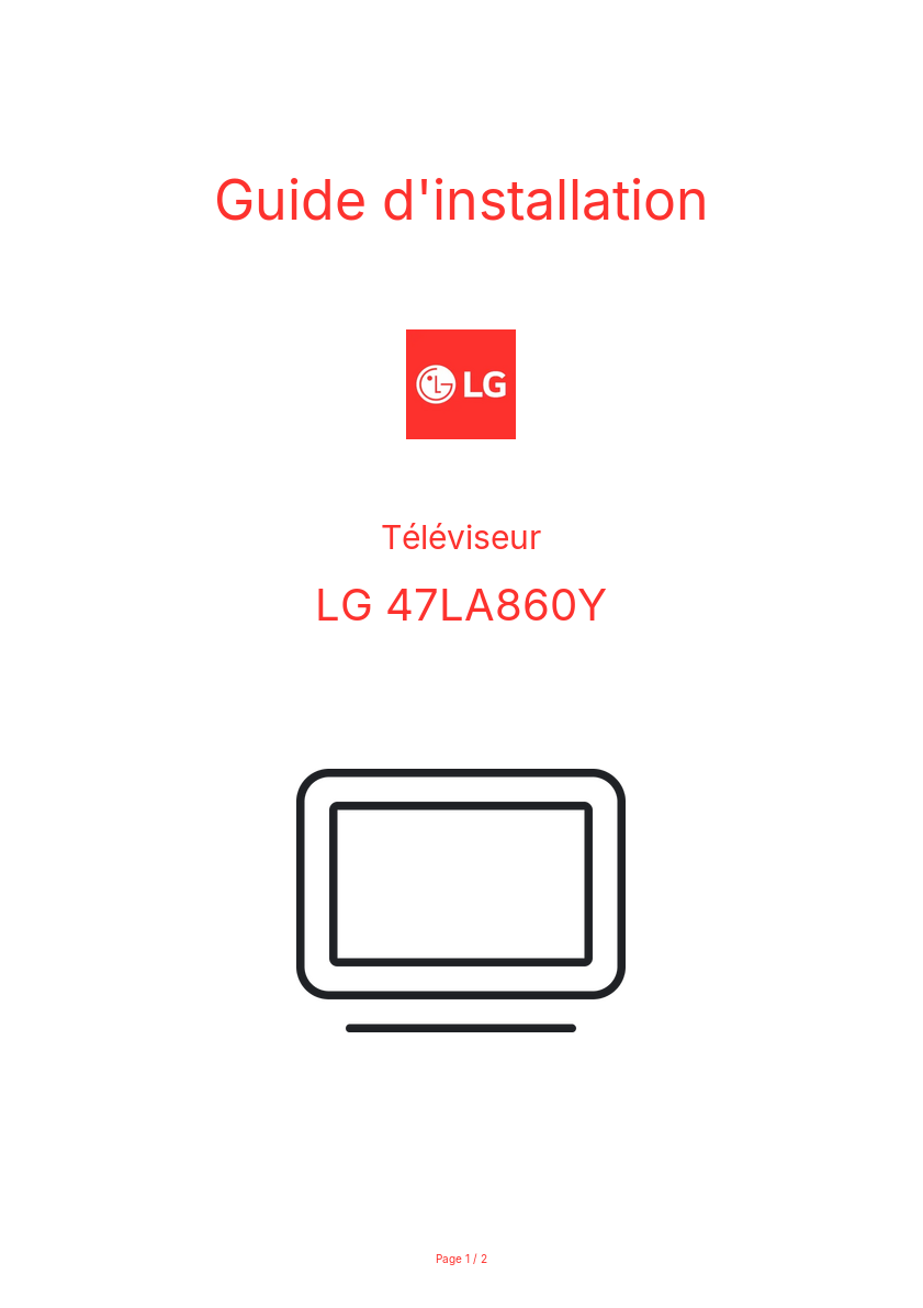 Page n°1 - Guide d'installation LG 47LA860Y