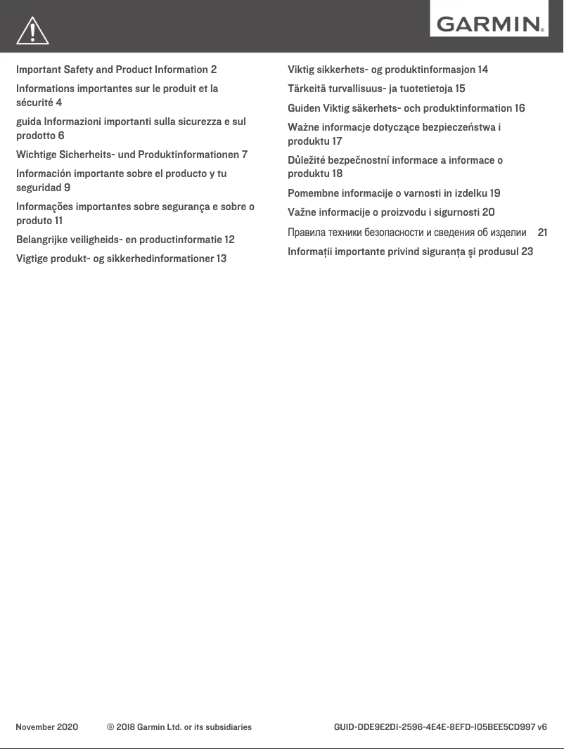 Página 1 del manual Instrucciones de seguridad Garmin fēnix 6X