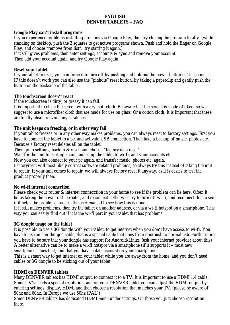 Page 1 de la notice Manuel utilisateur Denver TAC-80011