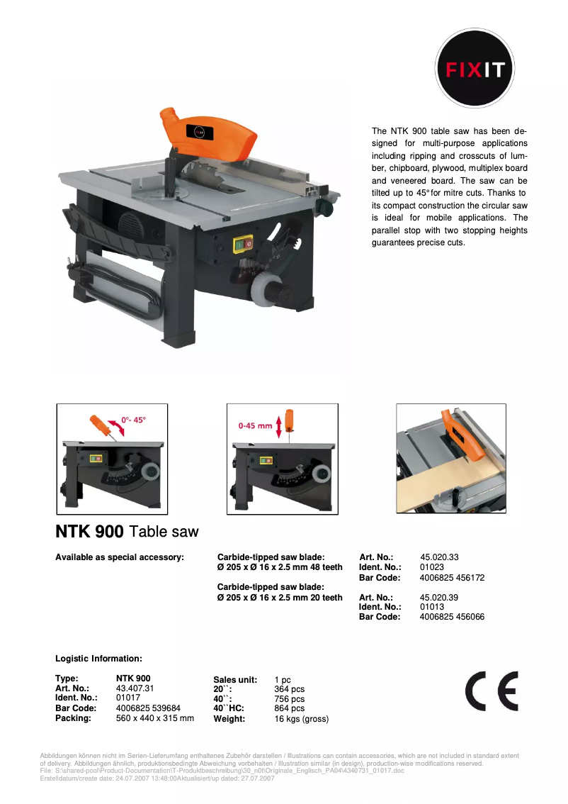 Page n°1 - Manuel utilisateur FIXIT NTK 900