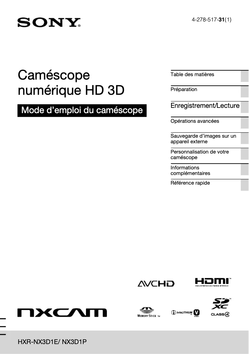 Page n°1 - Manuel utilisateur Sony HXR-NX3D1E
