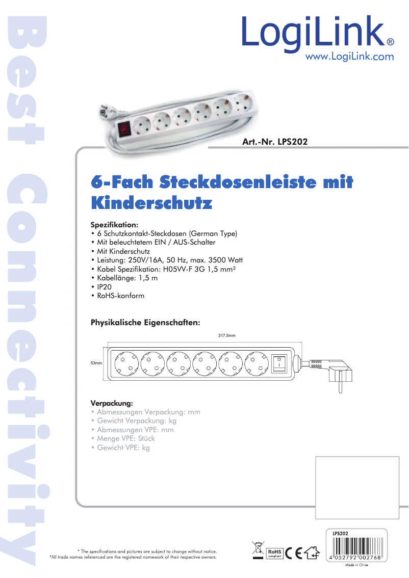 Page 1 de la notice Manuel utilisateur LogiLink LPS202